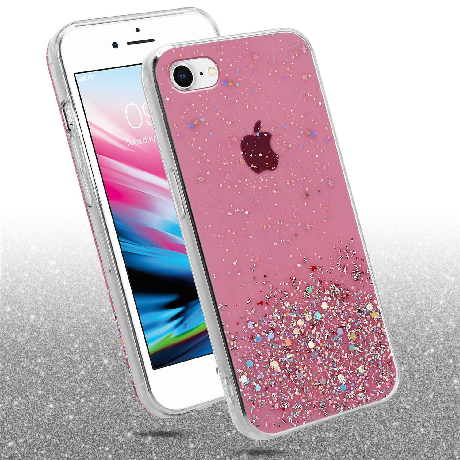 Cadorabo Handyhülle für iPhone 7 / 7S / 8 / SE 2020 Hülle Apple iPhone 7 / 7S / 8 / SE 2020, Flexible TPU Silikon Handy Schutzhülle - Hülle - mit Glitzer