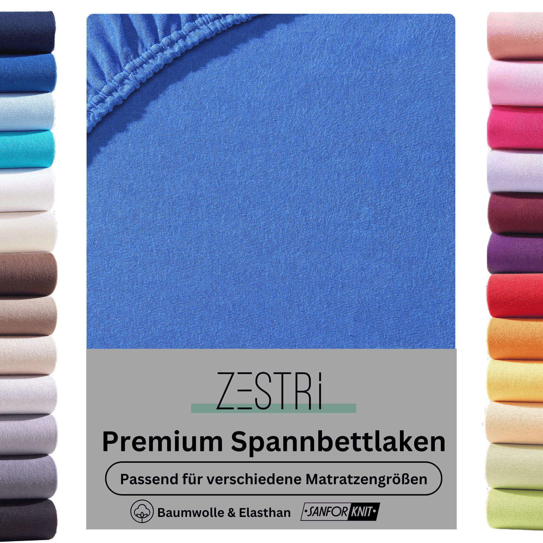 Zestri Натяжные простыни Boxspringbetten Wasserbetten Matratzen Jersey Premium Spannbetttuch, Gummizug: rundum, bis 40cm Steghöhe, Baumwolle mit Elasthan, Простыни Laken