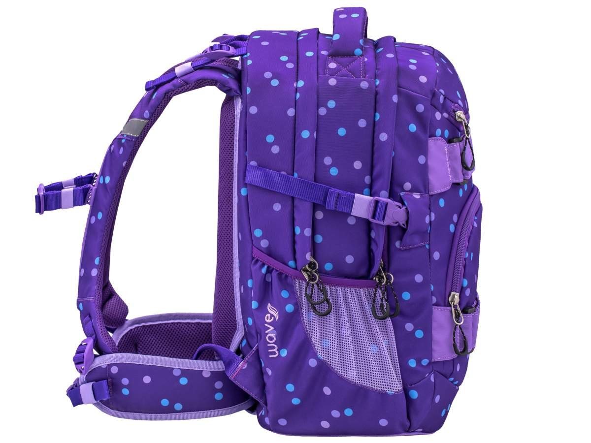 Wave Schulrucksack Infinity, 3tlg. Klasse, Teenager für und Mädchen Set, ab Schultasche, 5. Purple Dots Jungen