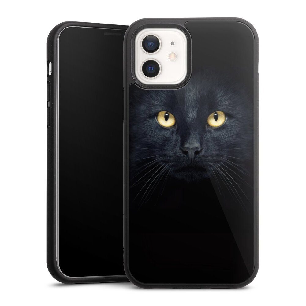 DeinDesign Handyhülle Katze Auge schwarz Tom Cat, Apple iPhone 12 Gallery Case Glas Hülle Schutzhülle 9H Gehärtetes Glas