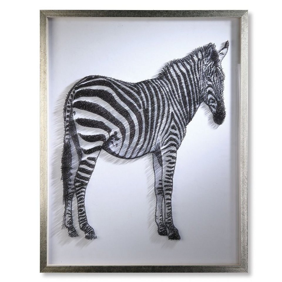 GILDE Dekoobjekt Holz Glas Wandobjekt Zebra aus Nägeln gefertigt Handarbeit