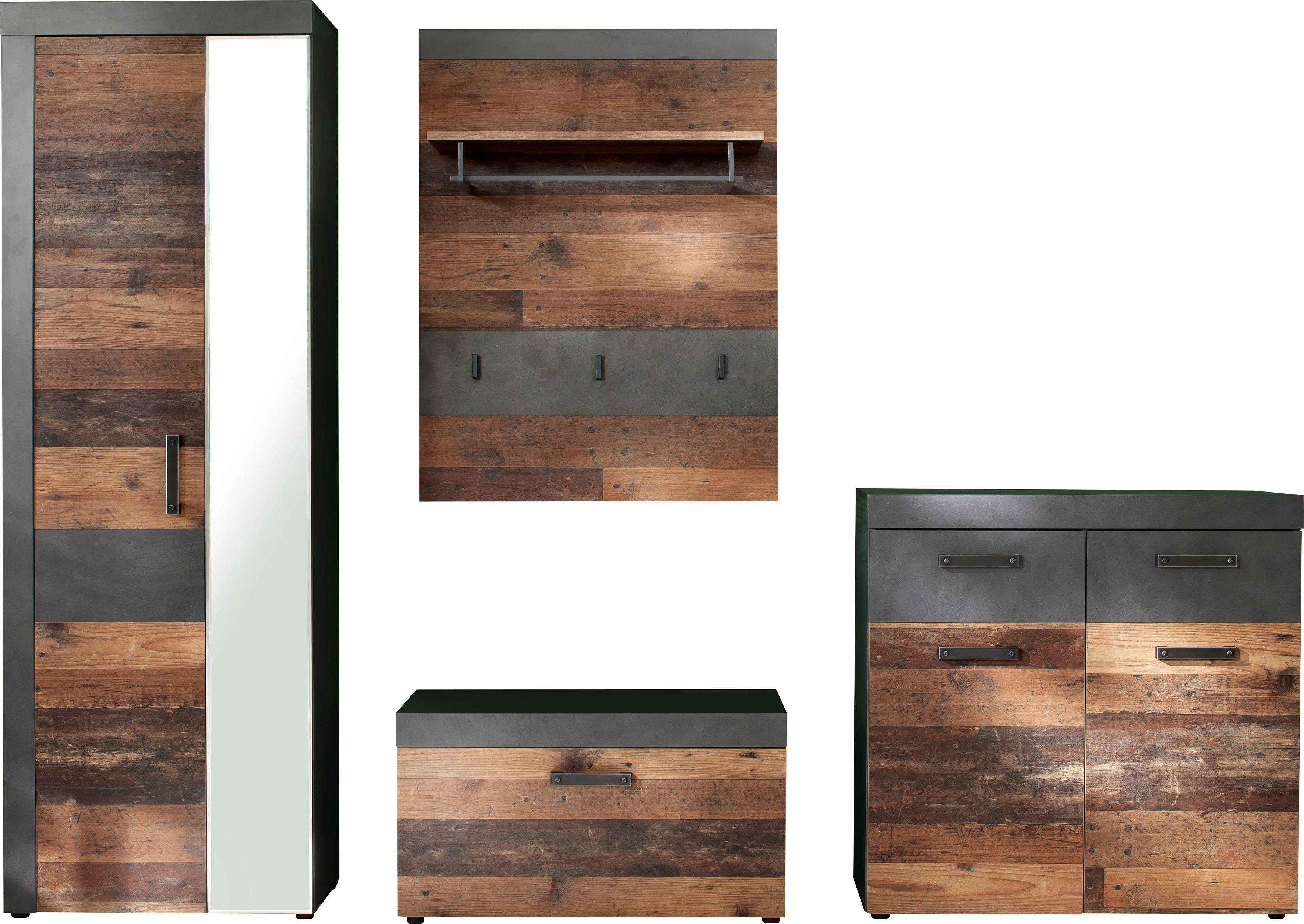 INOSIGN Garderoben-Set Ilana, (Set, 4-St), Garderobenmöbel im modernen Industrial Style mit antikfarbenen Griffen