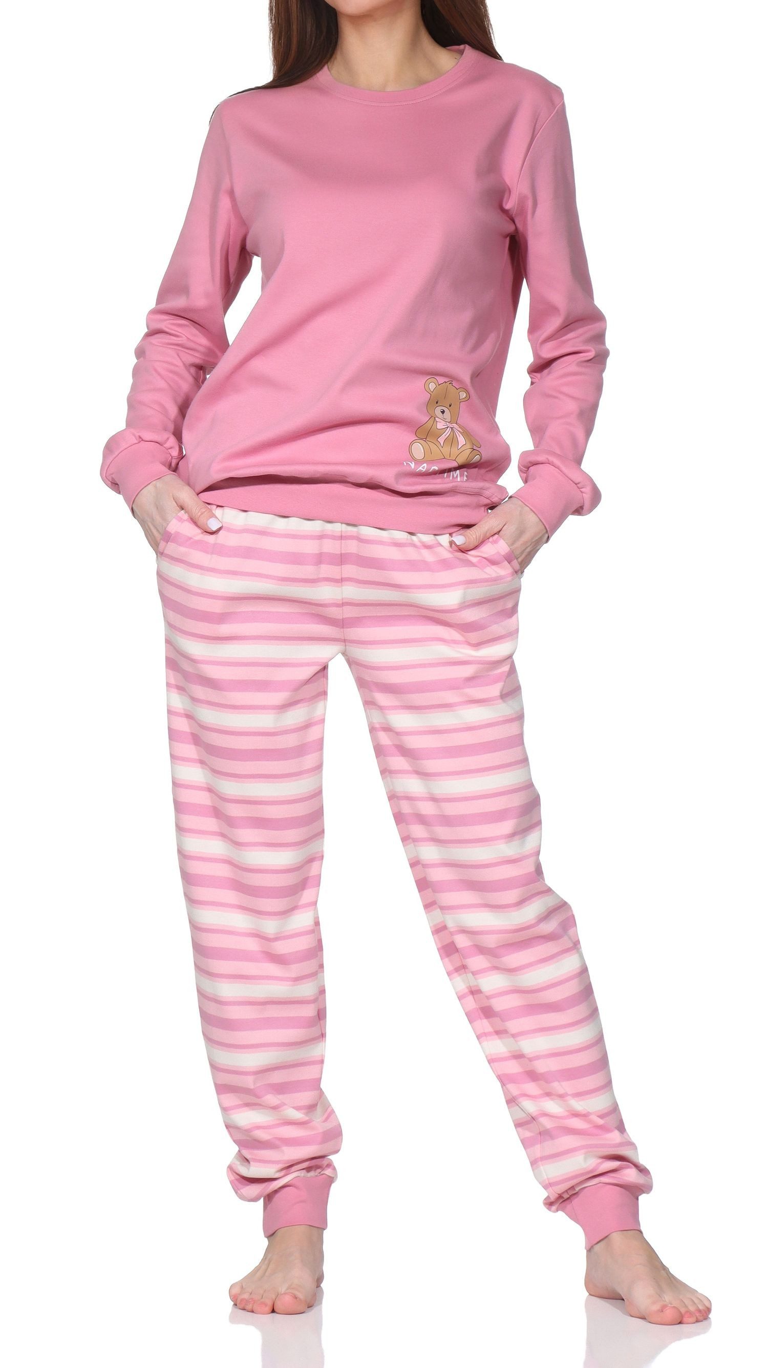 Normann Pyjama Normann Damen Pyjama in Kuschel Interlock Qualität + Teddybär Motiv – Bild 5 von 5