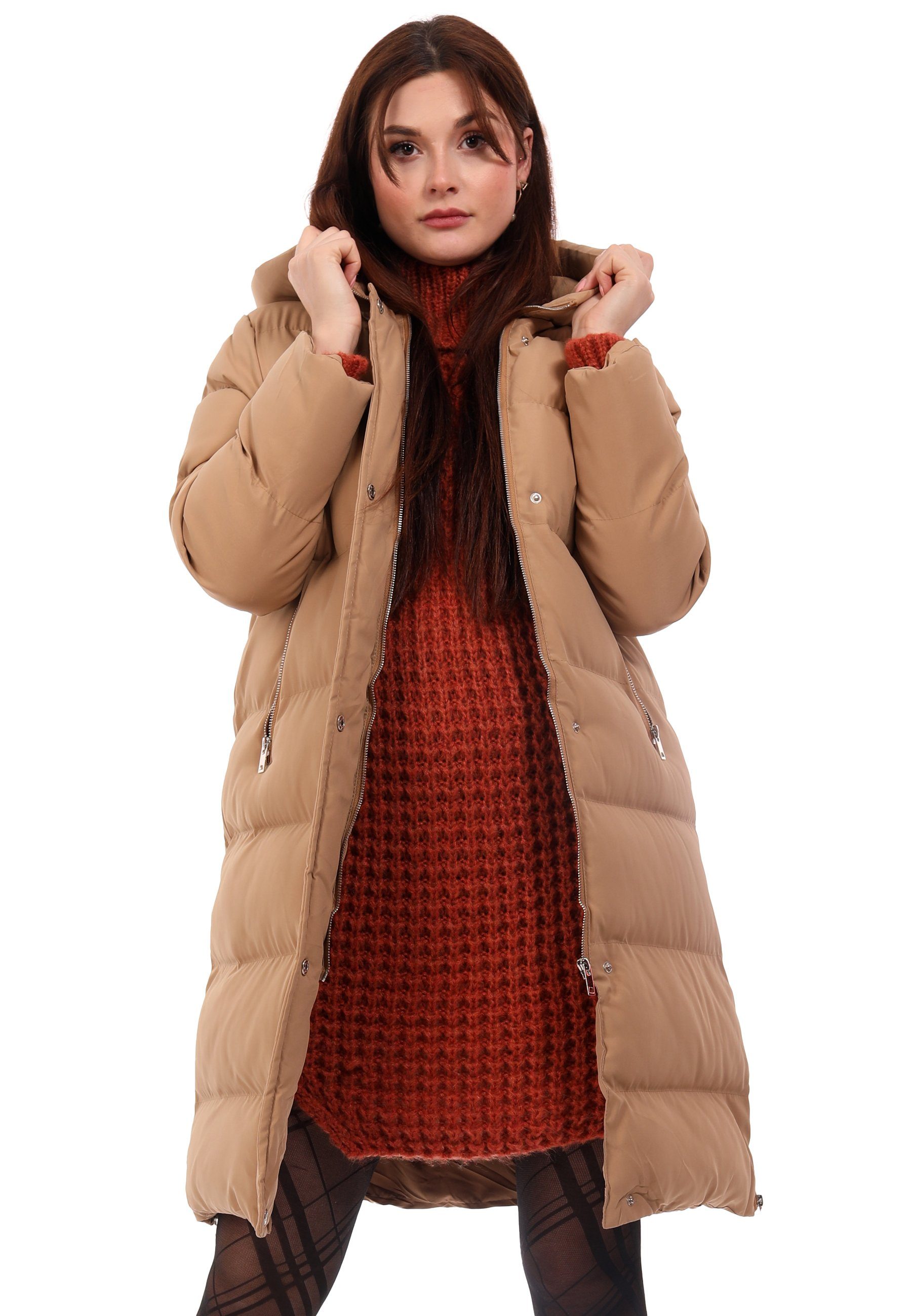 YC Fashion & Style Steppmantel Steppmantel mit Kapuze Outdoor Winter Jacke  in sportivem Look (1-tlg) mit Kapuze