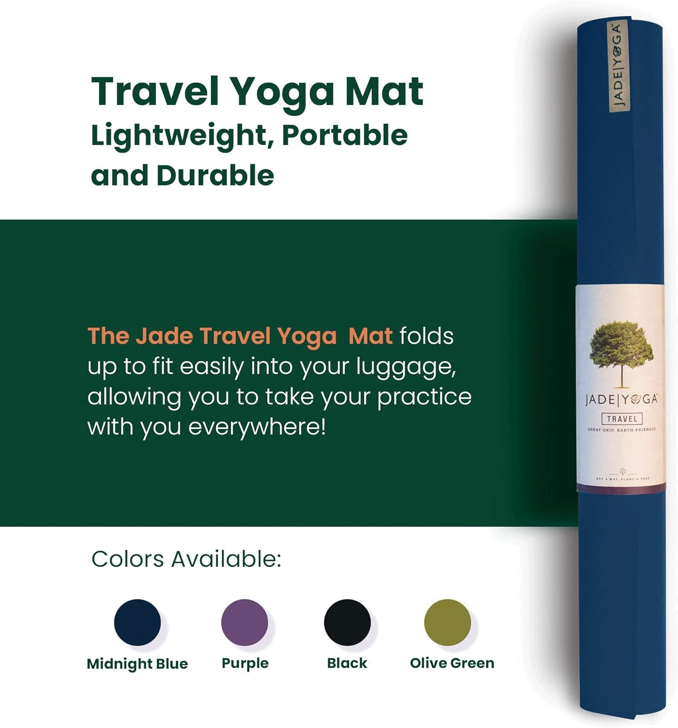 Jadeyoga Yogamatte Jade Travel 1/8'' 68'' (3mm, 173cm) Midnight Blue, NICHT DIREKTER SONNENEINSTRAHLUNG AUSSETZEN.