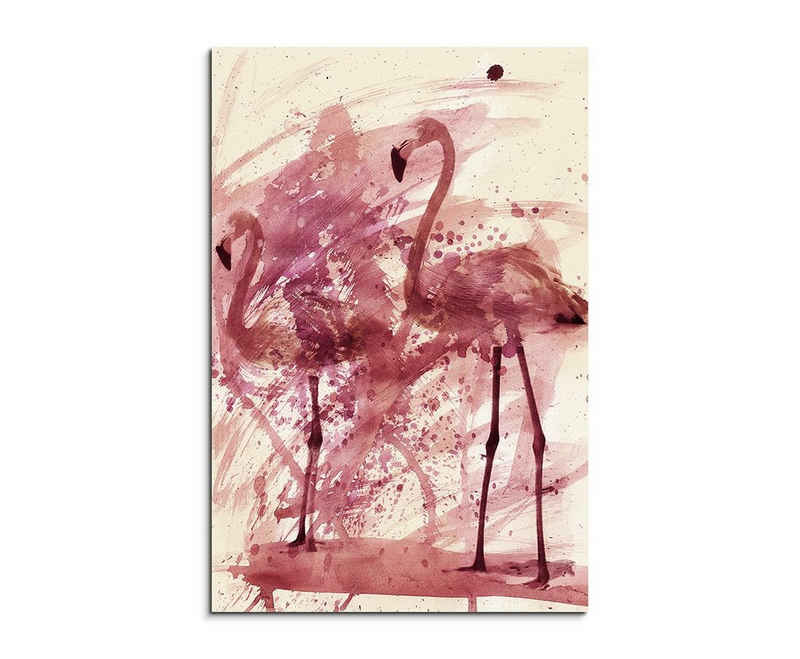 Sinus Art Leinwandbild Flamingos 90x60cm Aquarell Art Leinwandbild