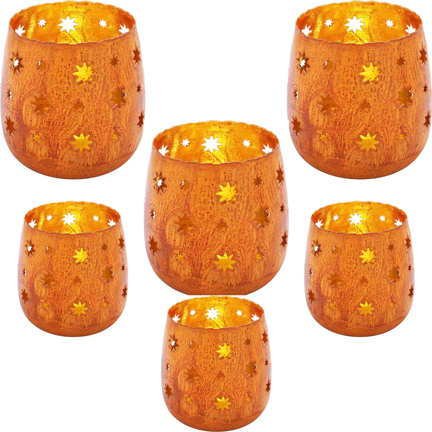 Marrakesch Orient & Mediterran Interior Teelichthalter 6er Set Orientalisches Gartendeko Windlicht Rost Javier (6 St), Handarbeit