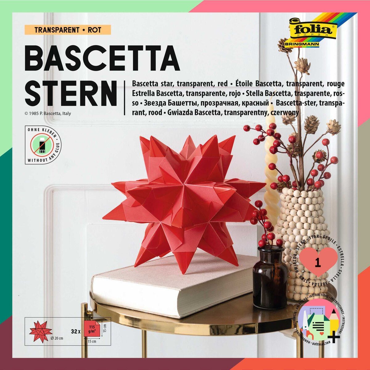 Folia Bastelfilz Bascetta Stern - rot transparent Ø 20 cm.