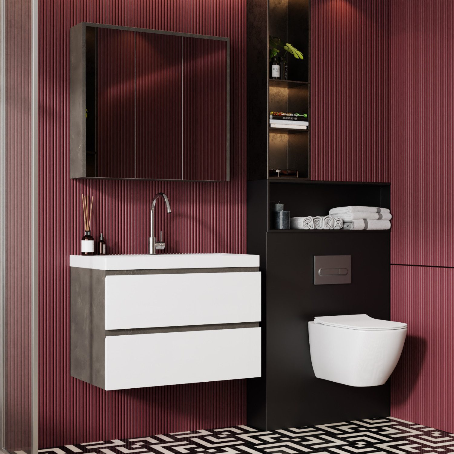 Karen Badmöbel-Set Badmöbel Set Beta 80, (Komplett-Set, 3-Teilig (Unterschr günstig online kaufen