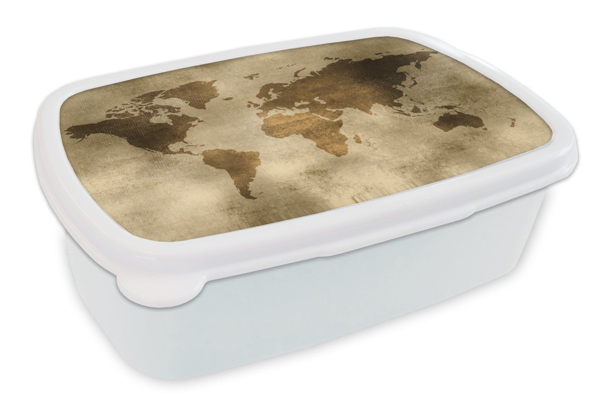 Lunchbox für und Brotdose, Kunststoff, weiß Weltkarte Erwachsene, - Jungs und Muster, Mädchen MuchoWow Aquarell Brotbox (2-tlg), für - Kinder