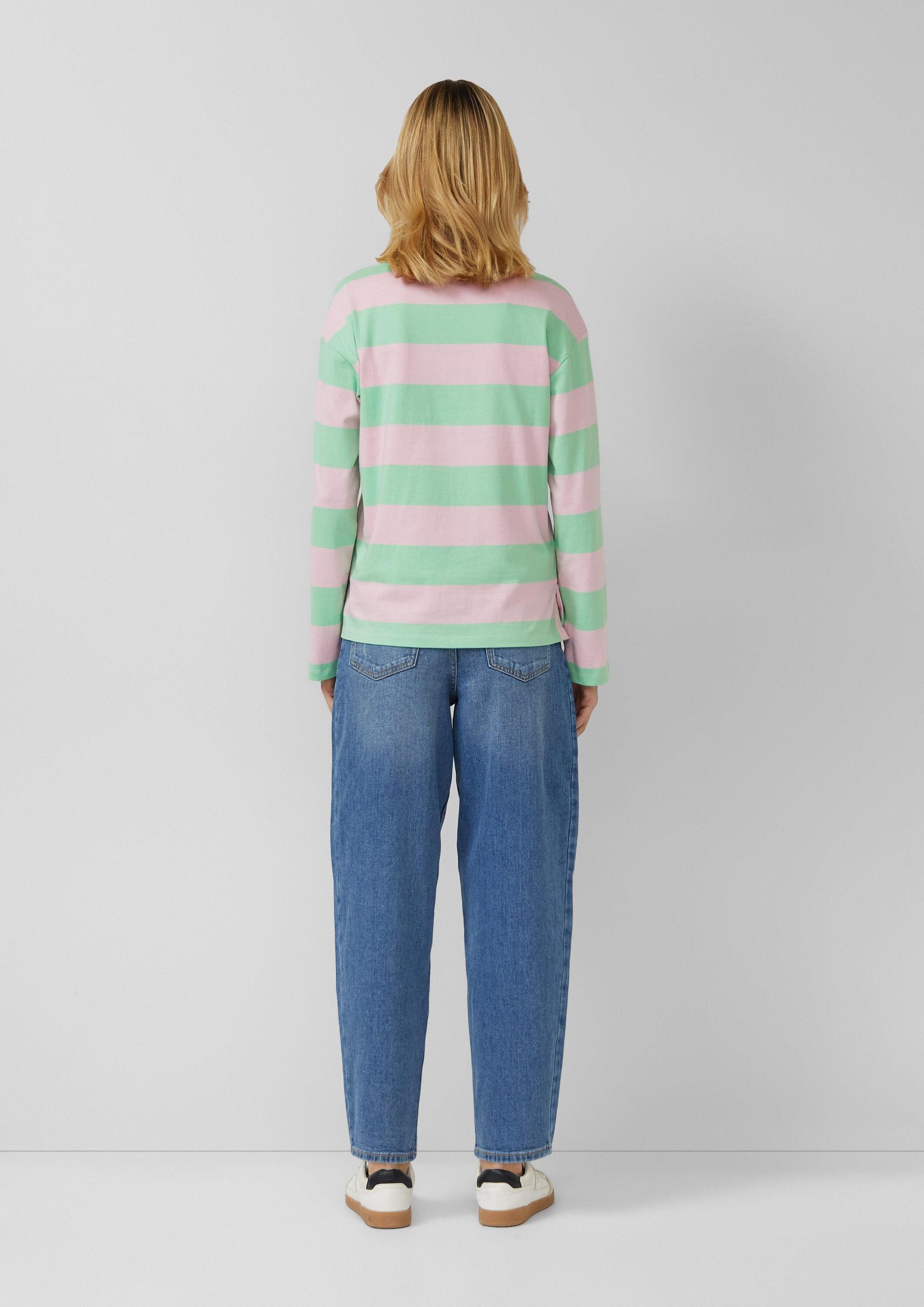 s.Oliver Sweatshirt Sweatshirt Gestreiftes Baumwoll-Shirt mit Hemdkragen