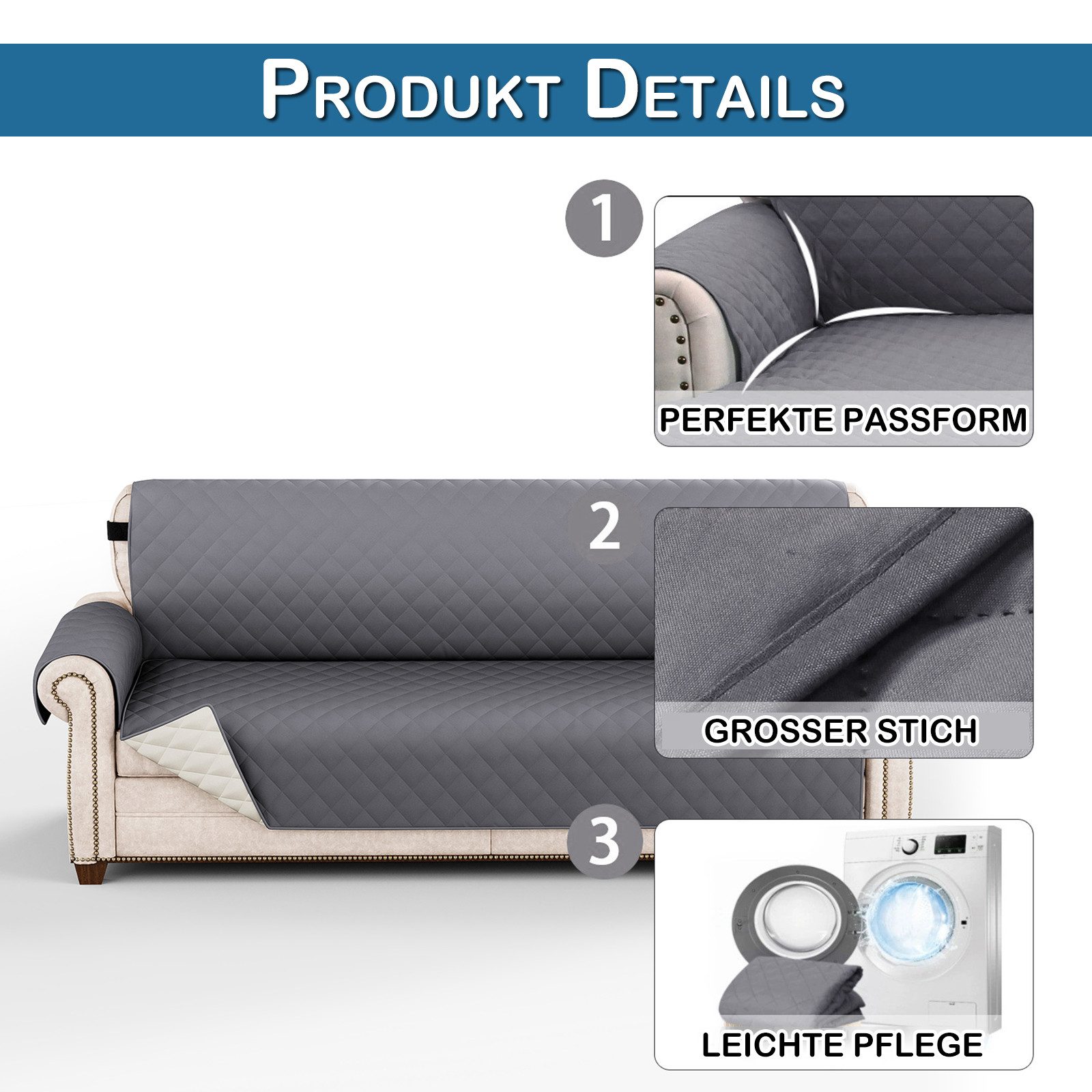BTTO Sofahusse Sofaüberzug Wasserdichter Sofabezug 1/2/3 Sitzer, Couch Überzug mit elastischem Band