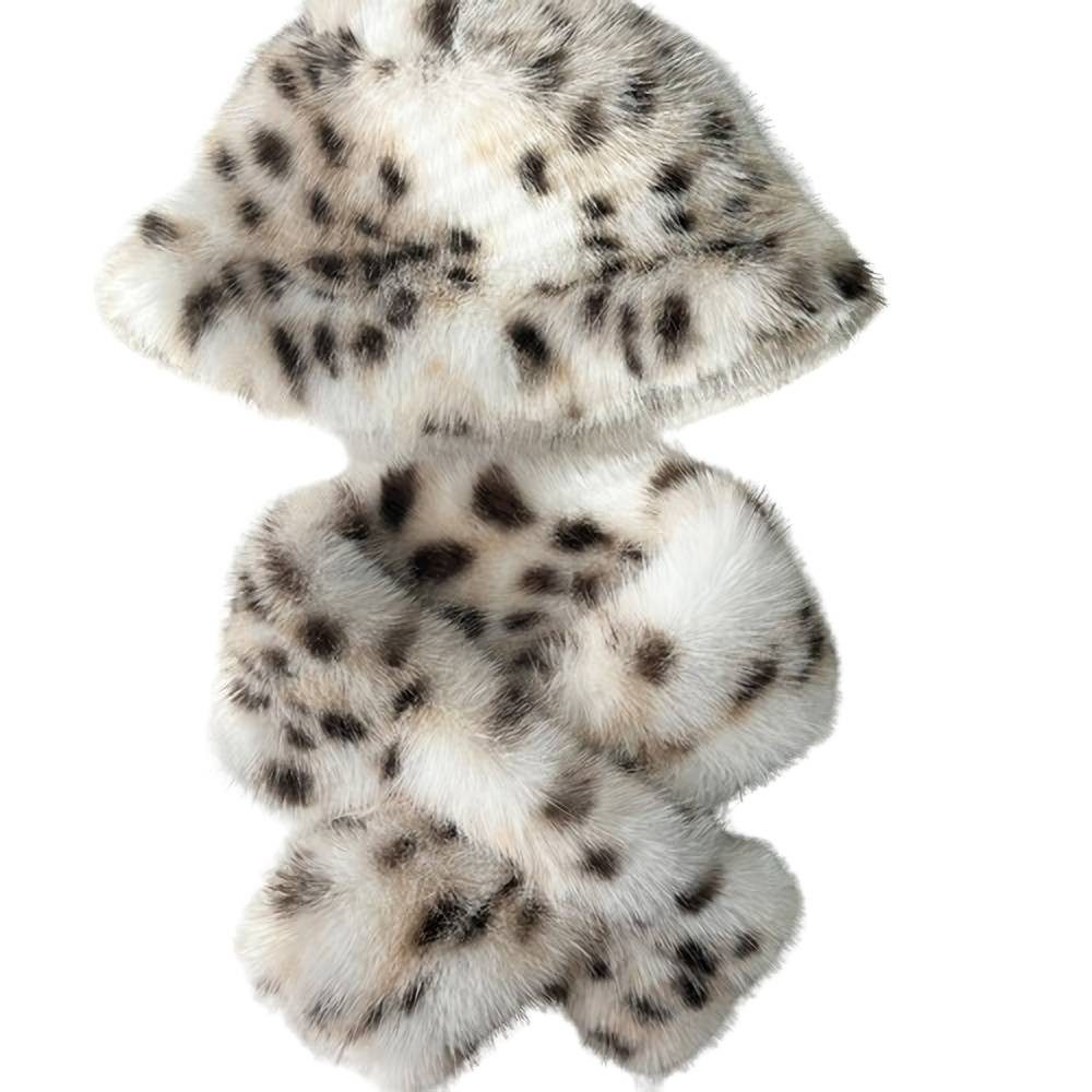 Blusmart Fischerhut Damen Kunstfell-Mütze Leoparden-Plüsch-Bucket-Hat (Warme Ohrenschutz-Hüte Winter-Beanies, Weich Warm Modisches Accessoire) Für Herbst und Winter