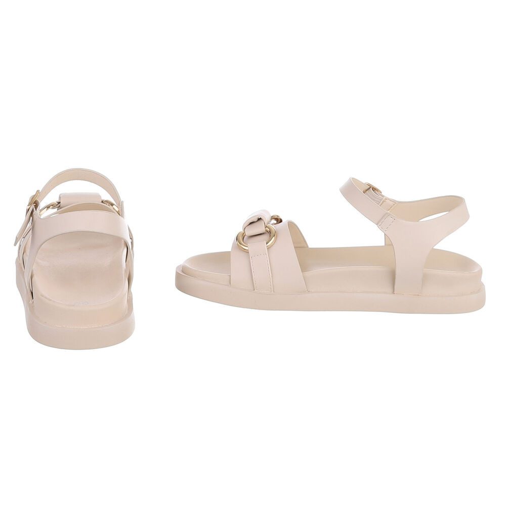 Ital-Design Damen Sandale mit Fesselriemen und Metallelement Riemchensandalette (91895951) Flach Riemchensandalen in Beige – Bild 5 von 5