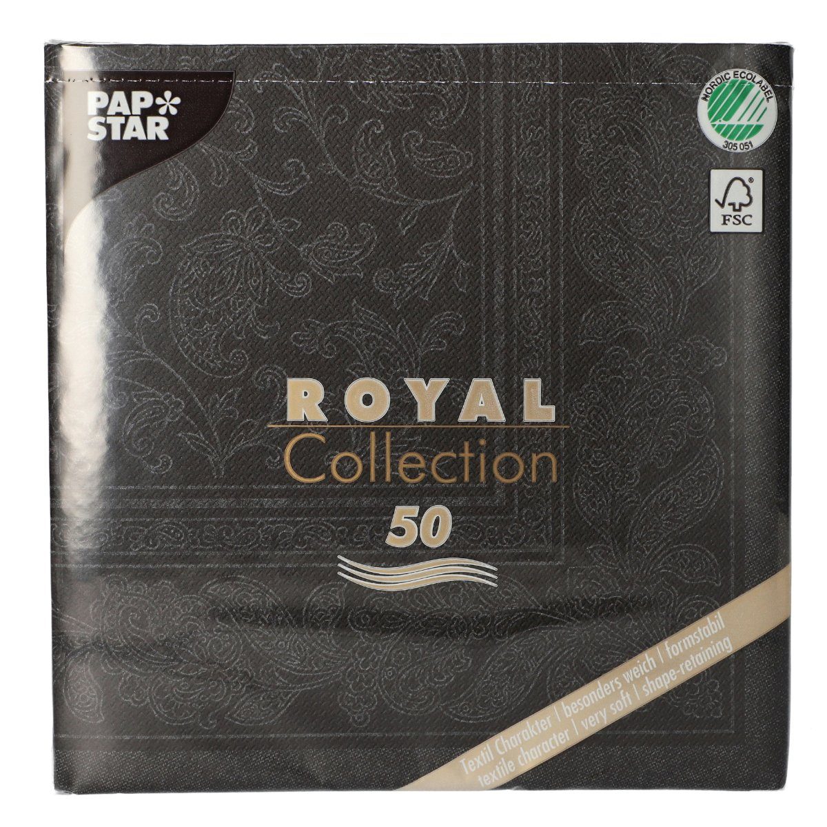 Serviettes Papier Royal Collection - Lot De 50 - 40x40 Cm - Nectarine - Pliage 1/4 - Certifié FSC Et Nordic Swan
