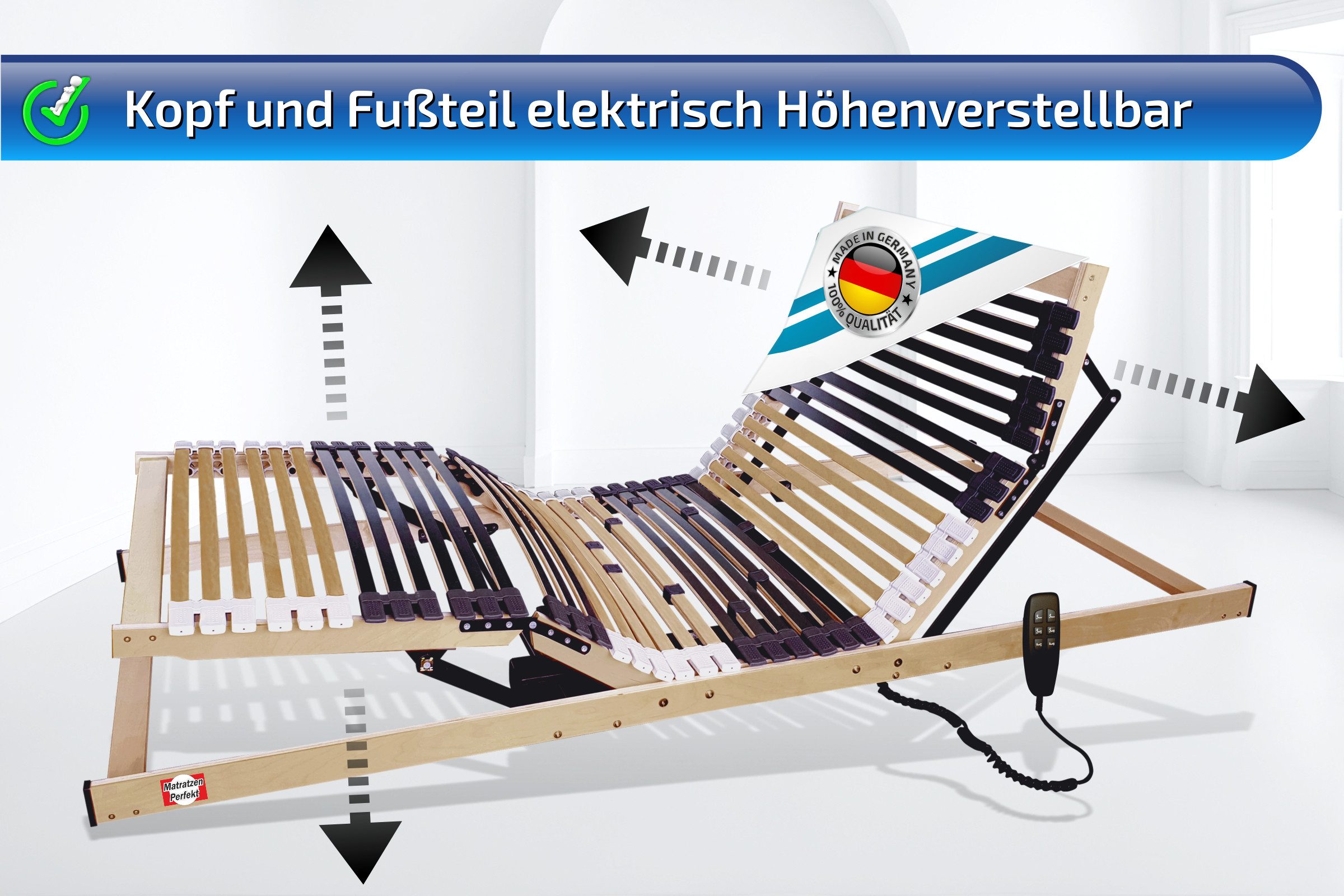 Lattenrost mit Motor bis 300 Kg Tragkraft Belastbar, elektrisch Motorrahmen mit 7 Zonen, Matratzen Perfekt, Kopfteil Motorisch Verstellbar, Fußteil Motorisch Ve – Bild 4 von 5
