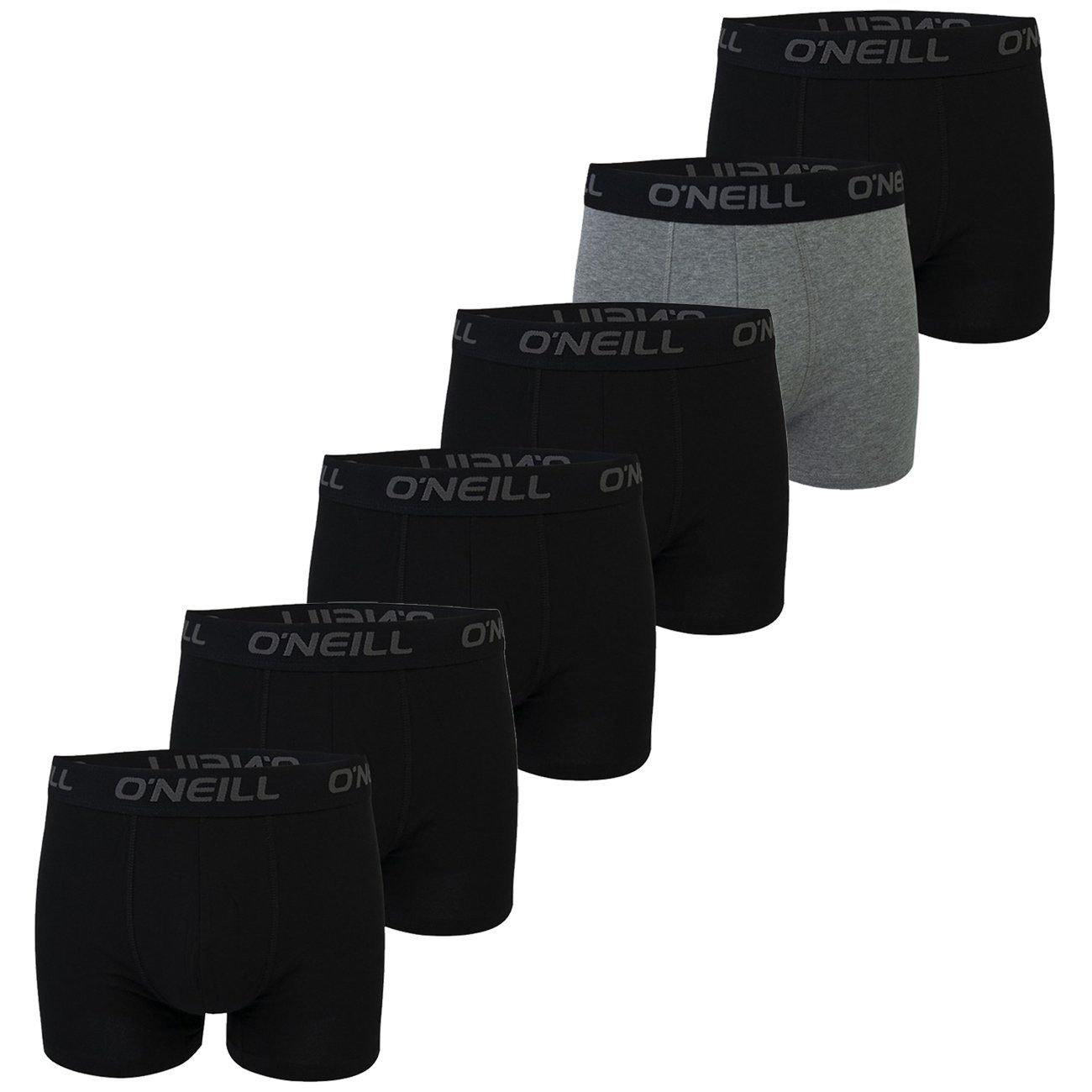 O'Neill Boxershorts Men boxer O'Neill plain Multipack (6-St) mit Logo Webbund 4x Black (6969P) & 2x Antracite Black (6869P)