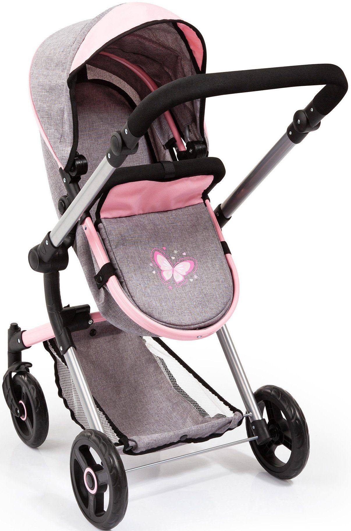 Bayer Kombi-Puppenwagen Vario, grau, mit Wickeltasche