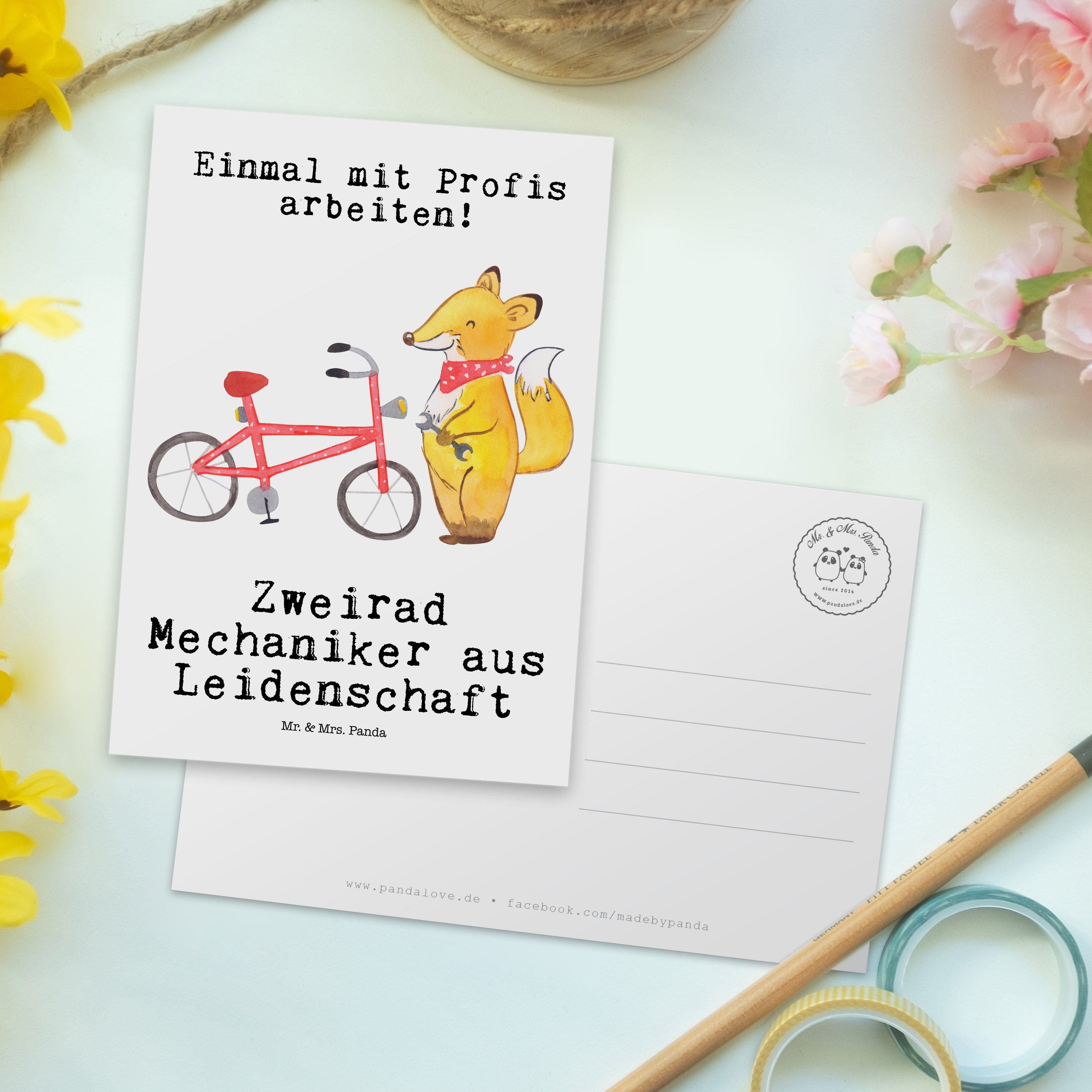 Mr. & aus Geschenk, Mrs. Geschenkkarte - Panda Zweirad Leidenschaft - Postkarte Mechaniker Weiß