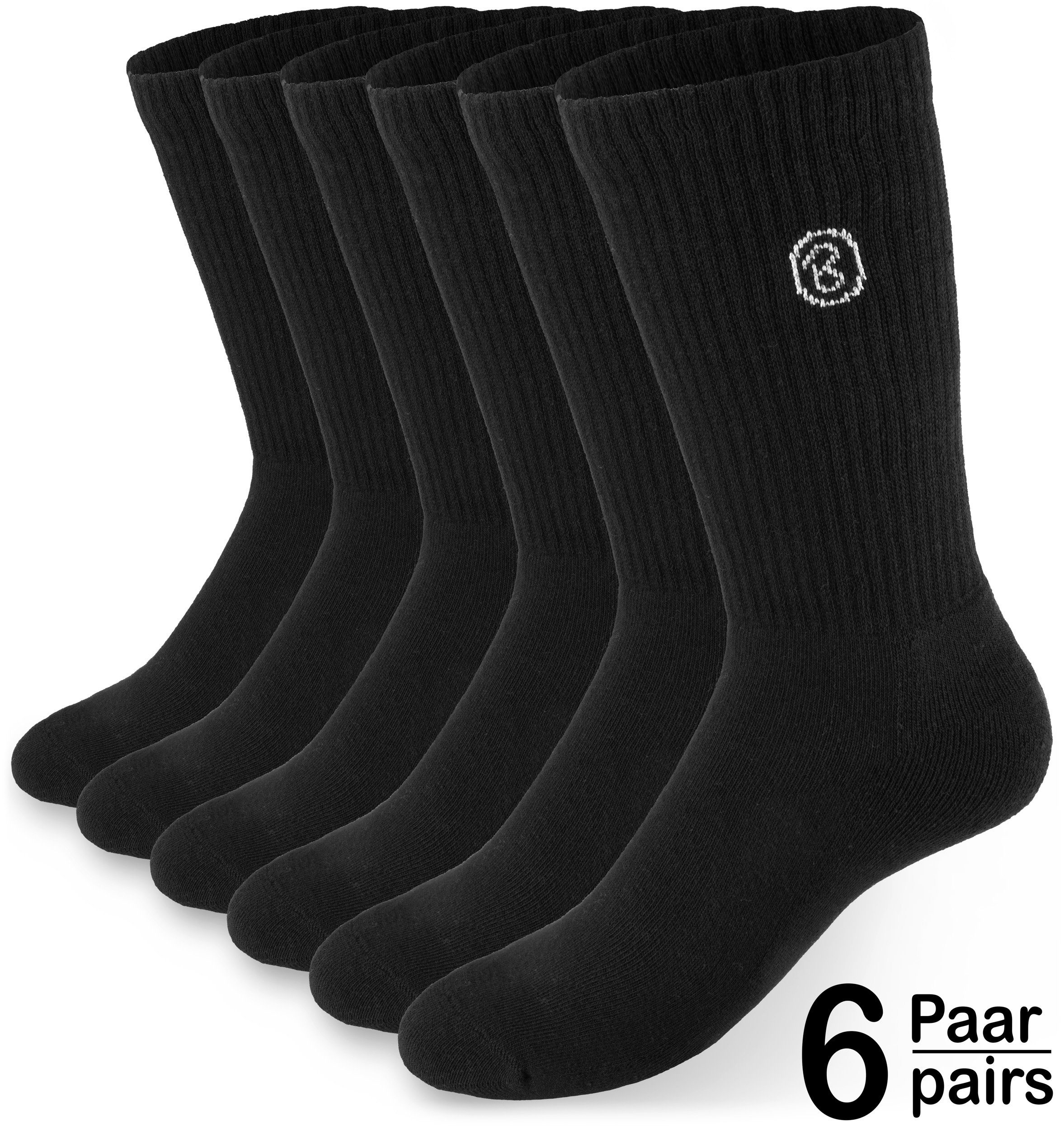 BRUBAKER Tennissocken Lange Sportsocken für Herren und Damen (Set, 6 Paar) Unisex Fitness Socken aus Baumwolle und Polyester - Crew Socks
