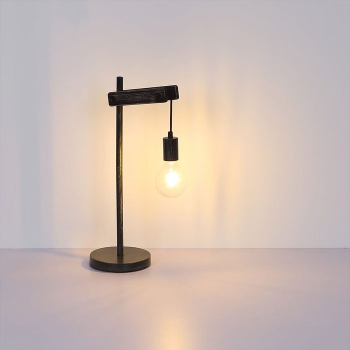 etc-shop LED Tischleuchte Leuchtmittel nicht inklusive Nachttischleuchte Tischlampe Beistellleuchte Holzleuchte schwarz