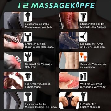 Welikera Massagegerät Massagepistole,Sport-Massagegerät mit 12 Massageköpfen, Grau