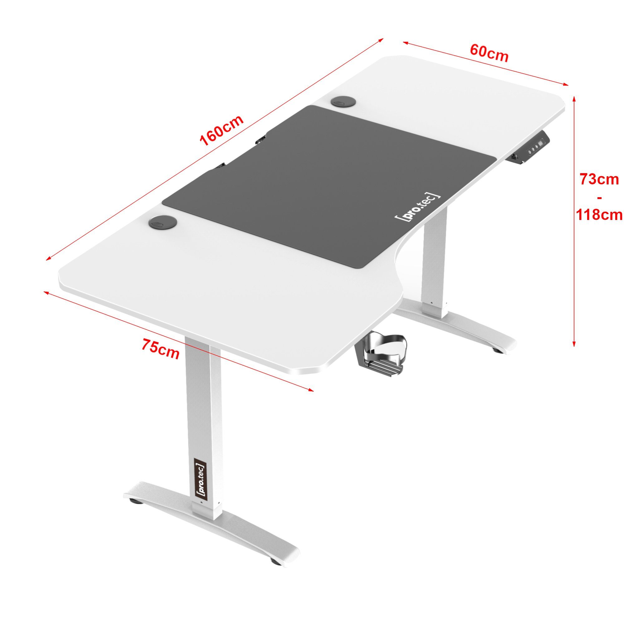160x75cm Weiß »Oxnard« pro.tec Schreibtisch Schreibtisch, Höhenverstellbarer