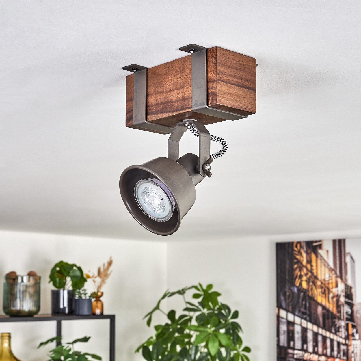 hofstein Deckenleuchte Deckenlampe verstellbar aus Metall/Holz in Grau/Dunk günstig online kaufen