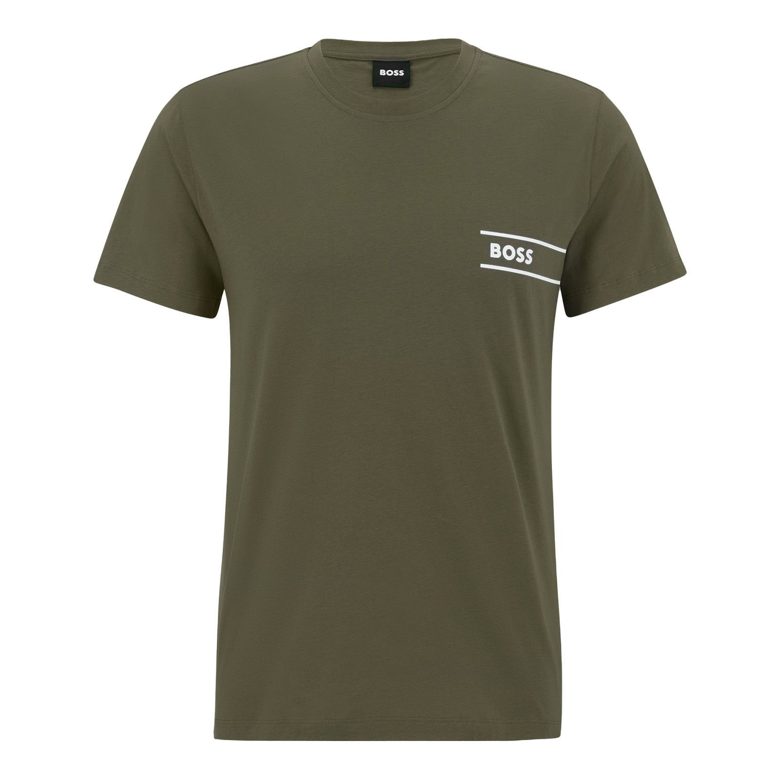 BOSS T-Shirt T-Shirt RN 24 olive 361 Markenprint mit
