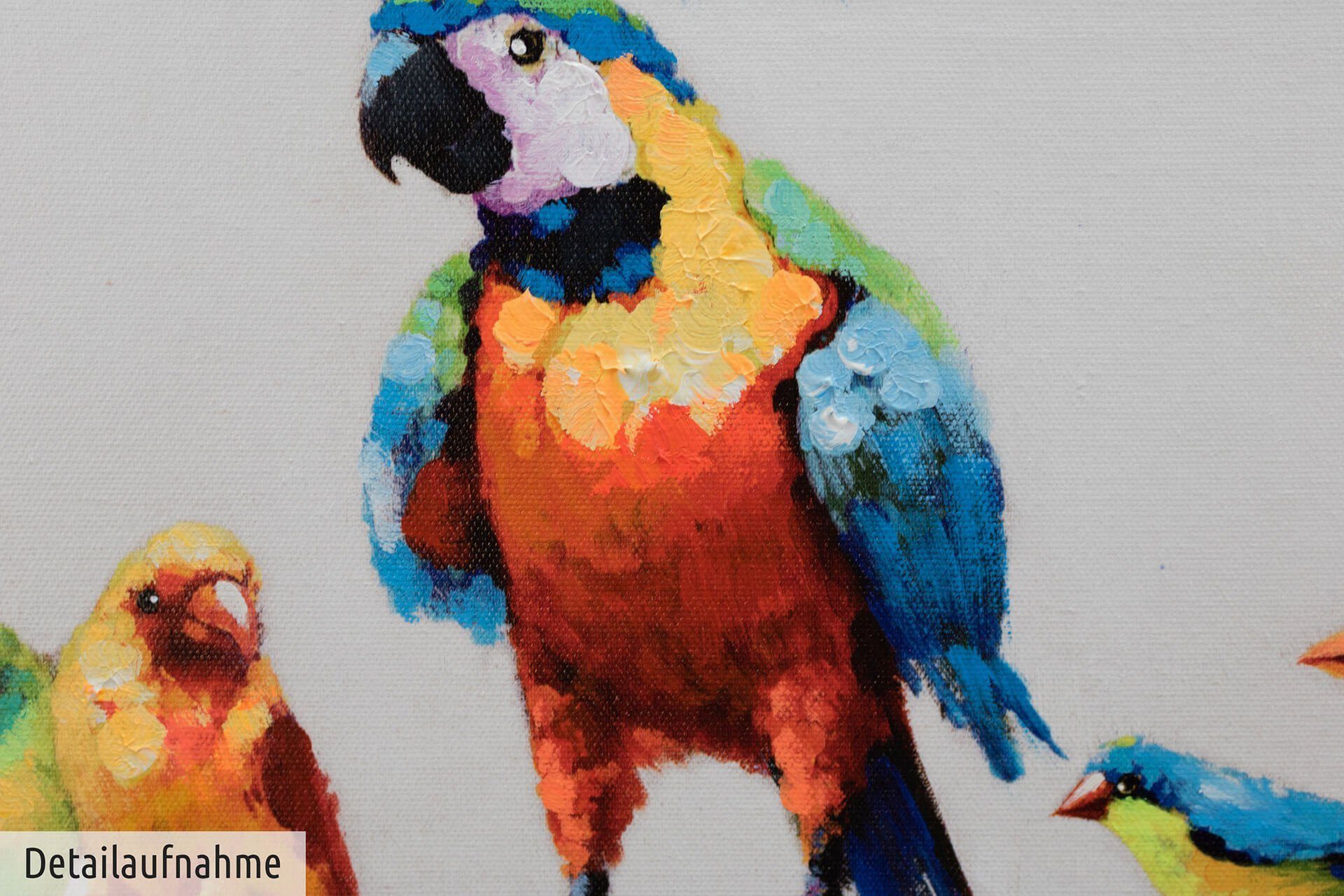 cm, KUNSTLOFT Wandbild HANDGEMALT Leinwandbild Paradiesvögel 100% 150x30 Wohnzimmer Gemälde