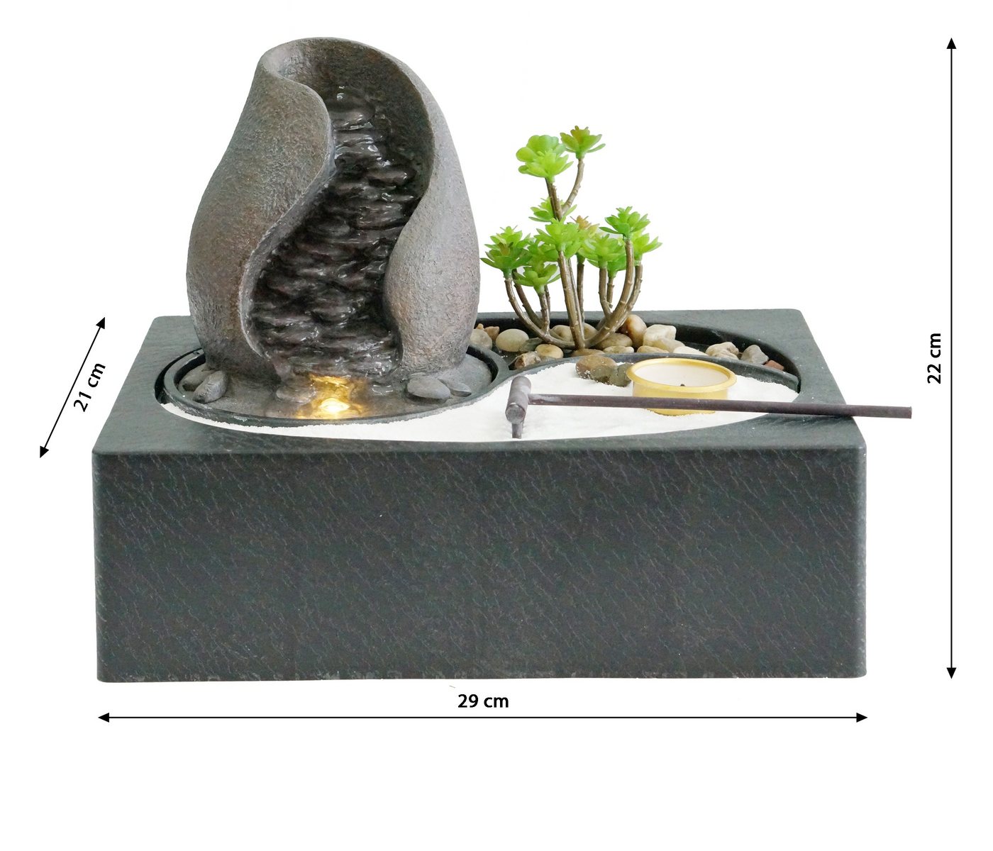Thumbnail - Dehner Zimmerbrunnen Landskap m. LED/Pumpe, 229 x 22 x 21 cm, Polyresin, Bonsai-Garten mit Wasserfall und LED-Beleuchtun...