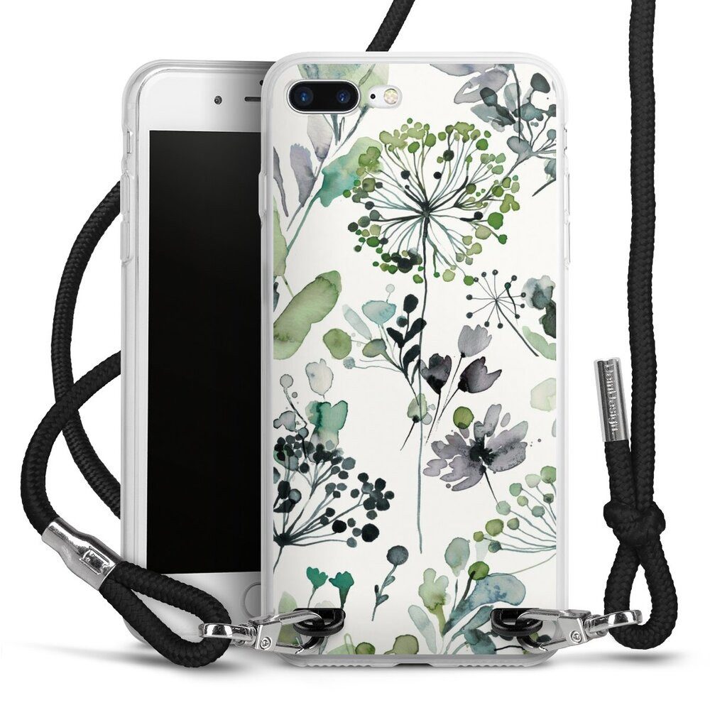 DeinDesign Handyhülle Eukalyptus Wasserfarbe Blumen Wild Grasses Eucalyptus, Apple iPhone 8 Plus Handykette Hülle mit Band Case zum Umhängen