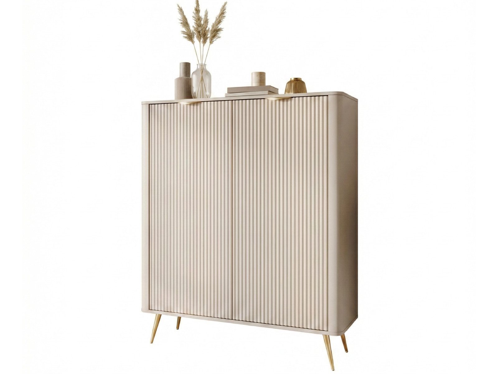 yourhouse24 Highboard Lante 2D Beige Kaschmir 113cm mit geriffelten Fronten (1 St., Ohne Dekoration)