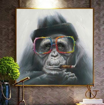 TPFLiving Kunstdruck (OHNE RAHMEN) Poster - Leinwand - Wandbild, Affe mit bunter Brille und Zigarre (Verschiedene Größen), Farben: Leinwand bunt - Größe: 30x30cm