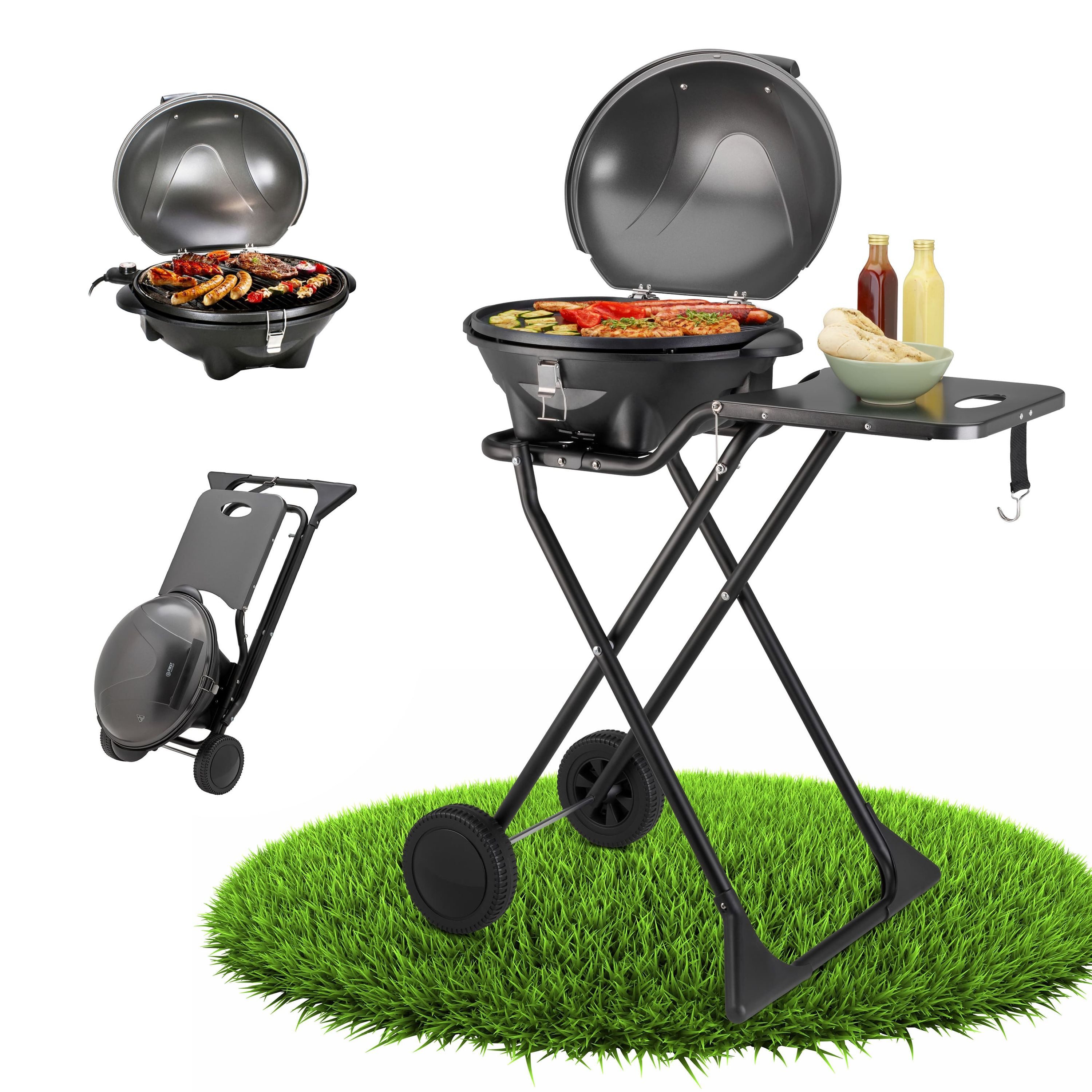 TZS FIRST AUSTRIA Elektrogrill 2in1 Elektrogrill – extrem stabiler & klappbarer Elektrogrill, 2400W, 2400 W, Standgrill mit Deckel, Standfuß & Rädern – inkl. Temperaturregler