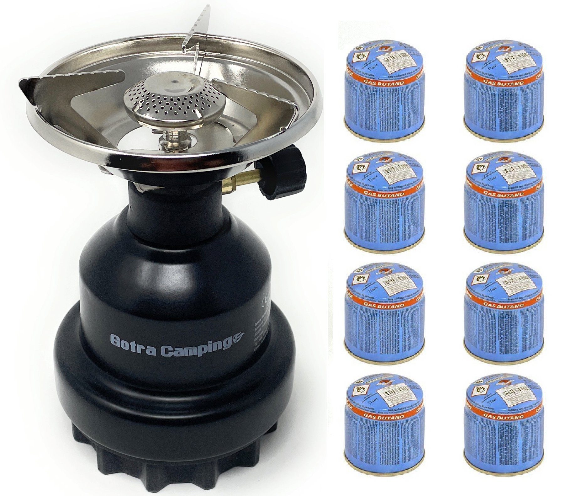 Roland Germany Gaskocher Campingkocher inkl. Gaskartusche, (Set, 8-St., inkl. 4, 6 oder 8 Gaskartuschen), Kompakt, Wetterfest