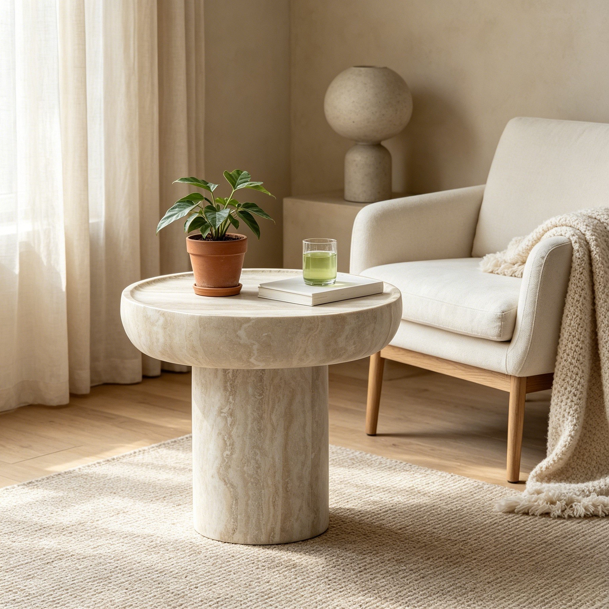 WILLIAMSPACE Couchtisch Runder Beistelltisch aus Fiberglas mit Steinoptik, Moderner Design (1 St), Maße ca.:φ50*45cm