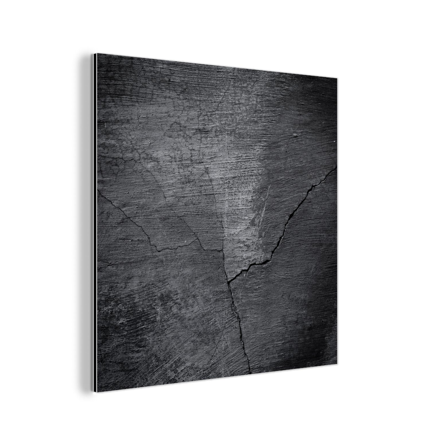 MuchoWow Metallbild Beton - Metall, Schwarz Aluminium Gemälde (1 aus St), - Alu-Dibond-Druck, Riss, deko