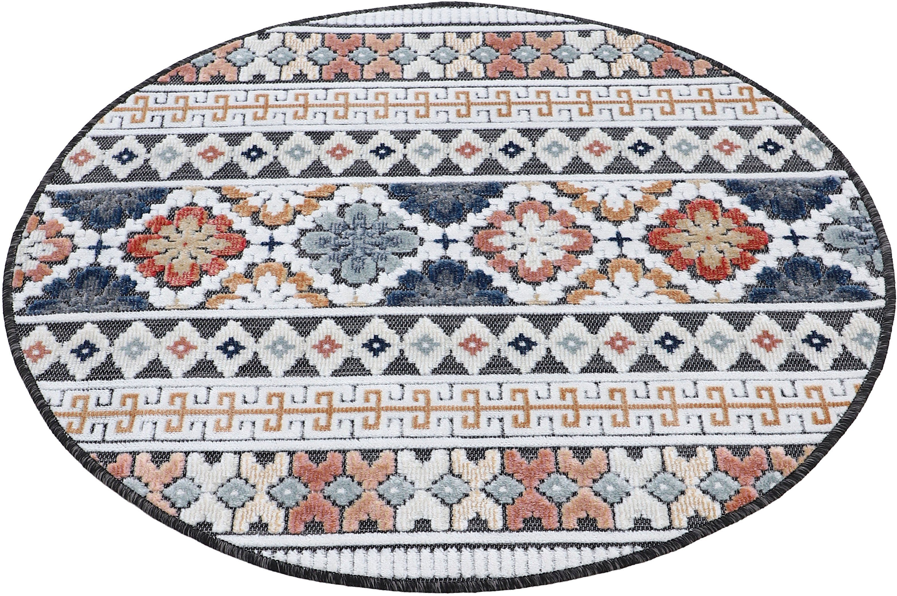 außerordentlich Teppich Deja 103, Hoch-Tief Flachgewebe, Palmenblätter, Motiv- Floral mm, 4 Höhe: robustes Effekt carpetfine, rund