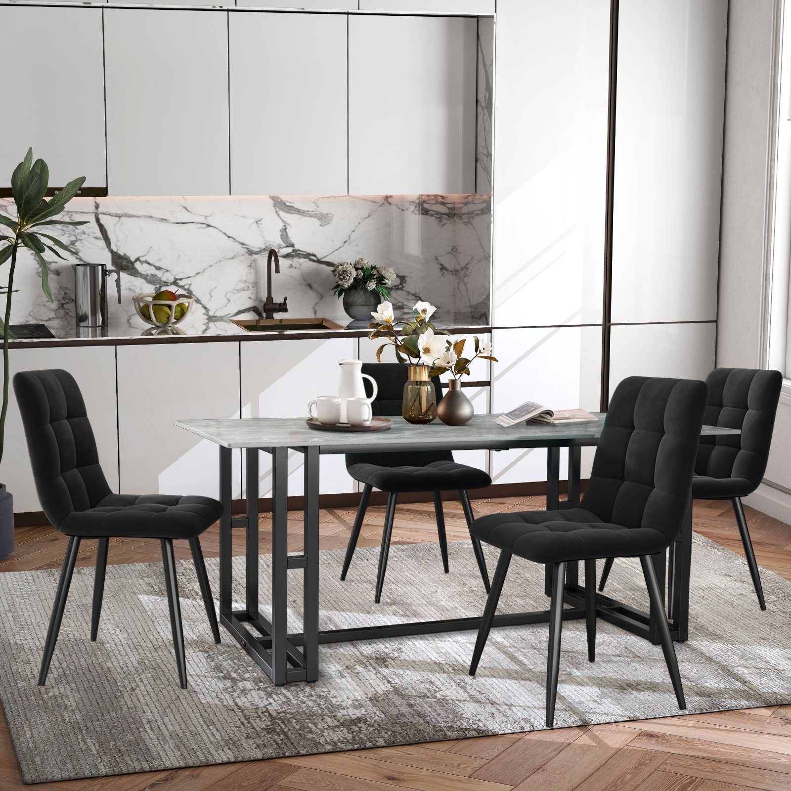 Metall Küchenstuhl für SEEZSSA Gestell Samt Esszimmer, aus Loungesessel St),Polsterstuhl Stuhl Design mit aus Rückenlehne,Sitzfläche Esszimmerstuhl(4 Schwarz