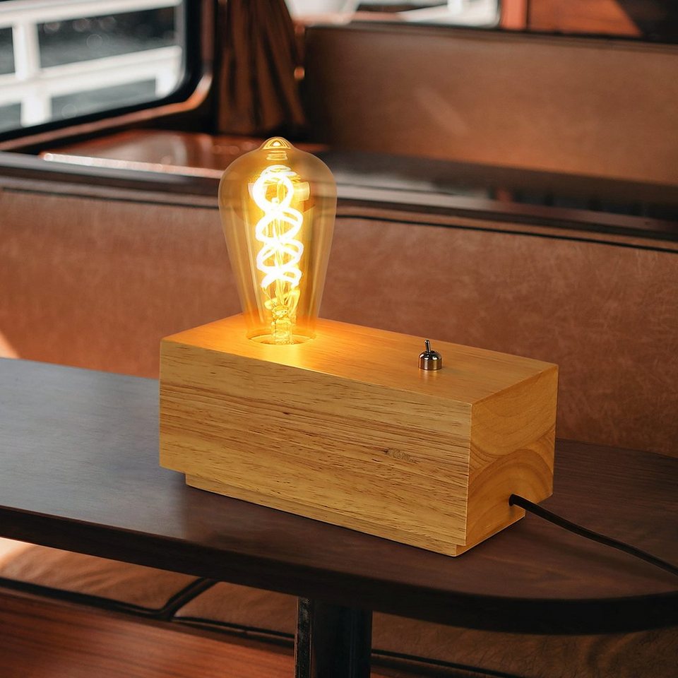 Quadratisch E27 Lepro Designer-Nachttischlampe Lampenschirm Mit Holzsockel