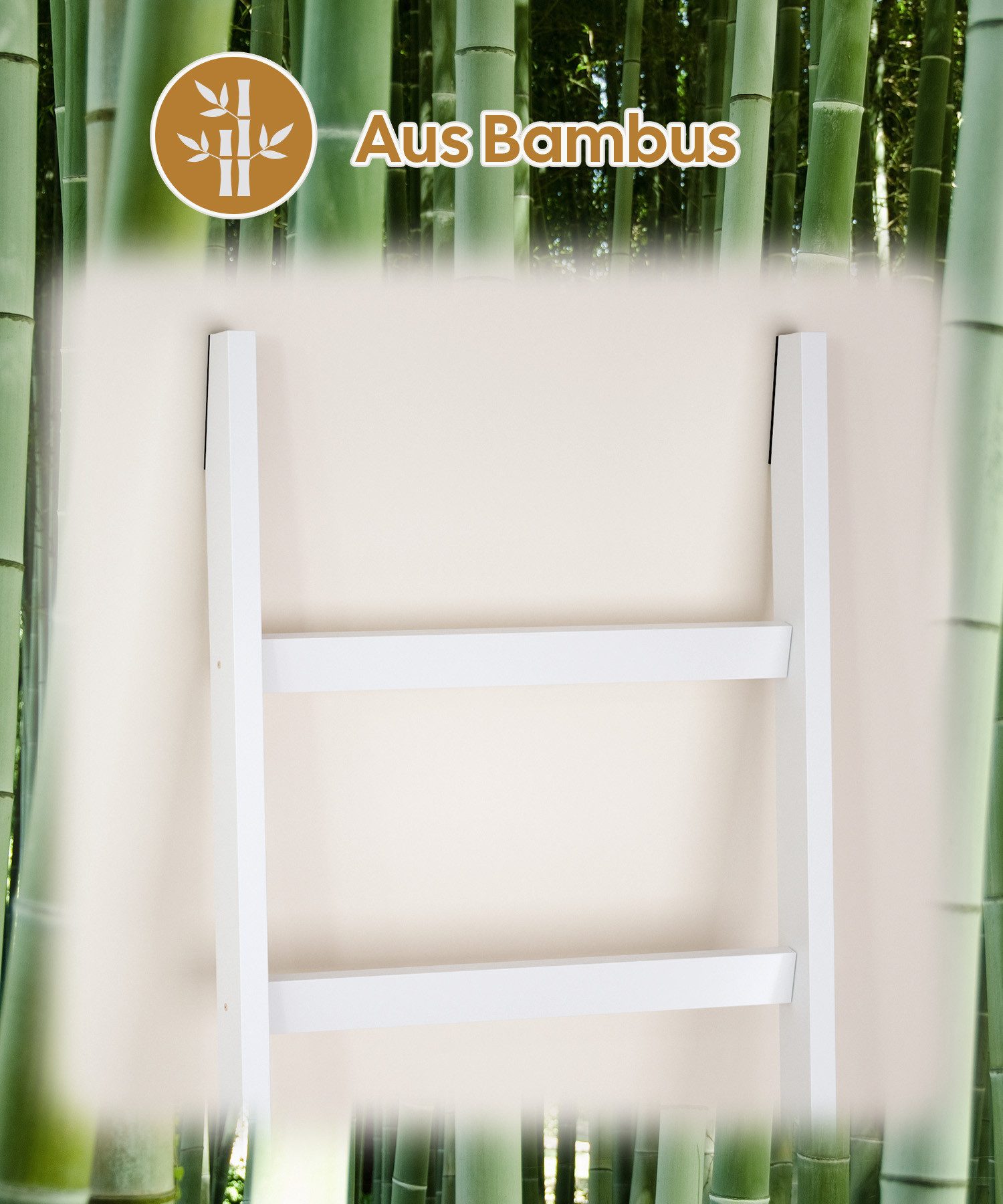 Yorbay Handtuchleiter Handtuchhalter Bambus, 6 Ebenen Leiterregal, 4 Haken und 2 Sicherheitsgurten, 43x170 cm, für Bad, Wohnzimmer – Bild 5 von 5