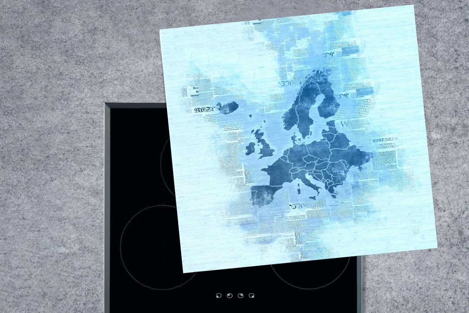 MuchoWow - Aquarell für Arbeitsplatte küche Europa tlg), Blau, Ceranfeldabdeckung, 78x78 (1 - Karte cm, Vinyl, Herdblende-/Abdeckplatte -