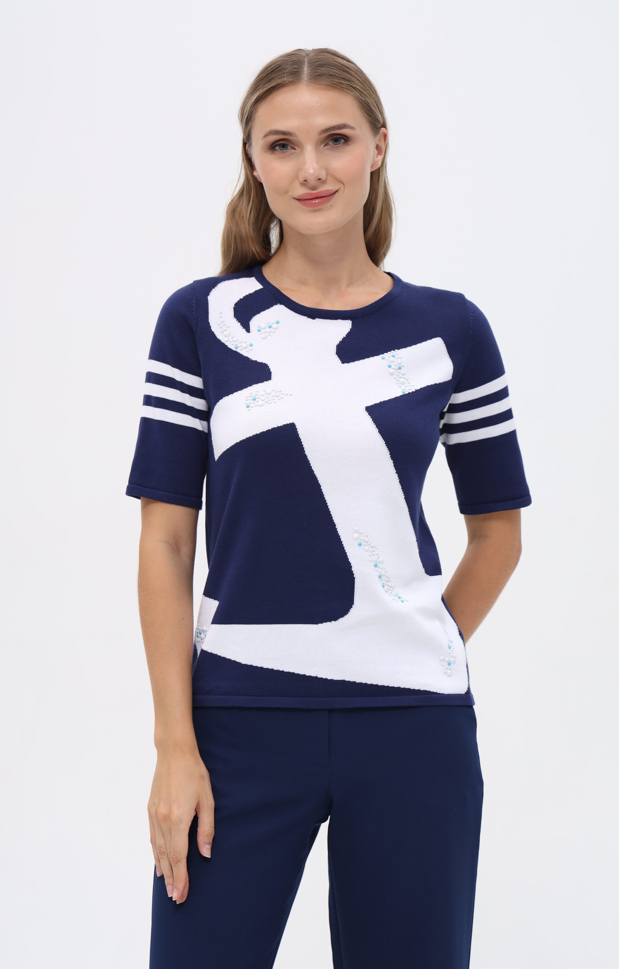 Passioni T-Shirt mit Ankermotiv und Perlendetails günstig online kaufen
