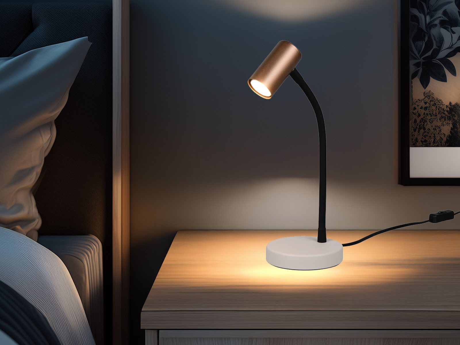 Reality Leuchten LED Nachttischlampe mit Schwanenhals, Höhe 28cm, Leuchtmittel dimmbar, LED wechselbar, Warmweiß, Schreibtischlampe mit GU10 LED dimmbar