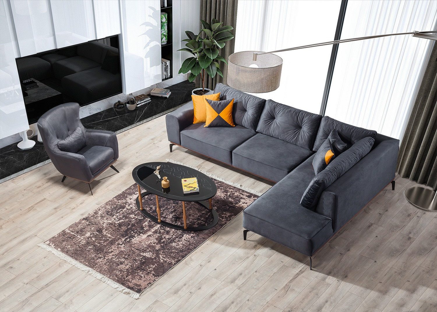 Viva Möbel Sofa RUBY, L295 x R195 cm Ottomane rechts, Luxuriöses Ecksofa mit erstklassigem Komfort.