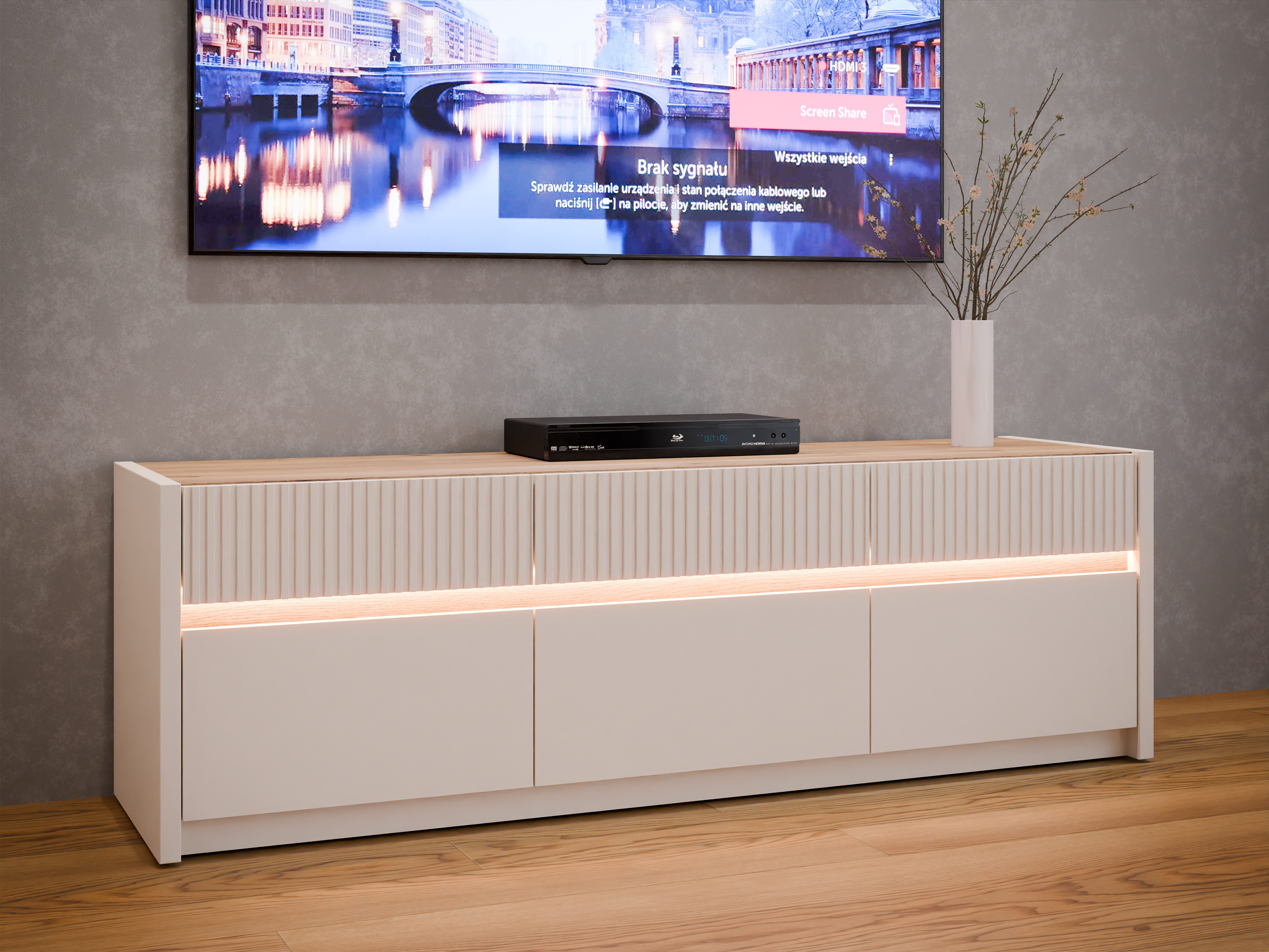 FORTE Lowboard Oak Squere TV-Board inklusive Beleuchtung, B7H/T 160 cm/50,7/41,5 cm, Beleuchtung, grifflos, Klappen