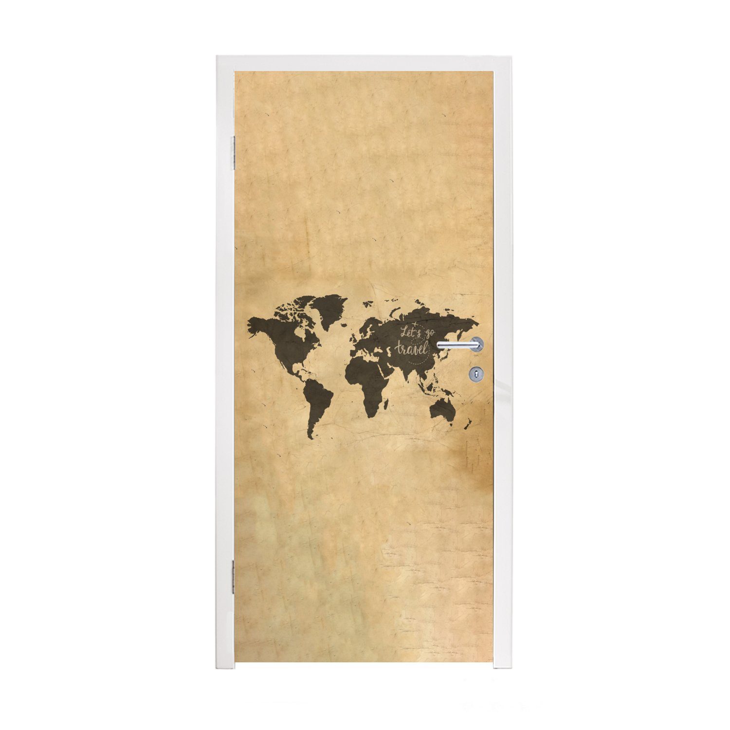 MuchoWow Türtapete Weltkarte - Schwarz - Sprichwörter, Matt, bedruckt, (1 St), Fototapete für Tür, Türaufkleber, 75x205 cm