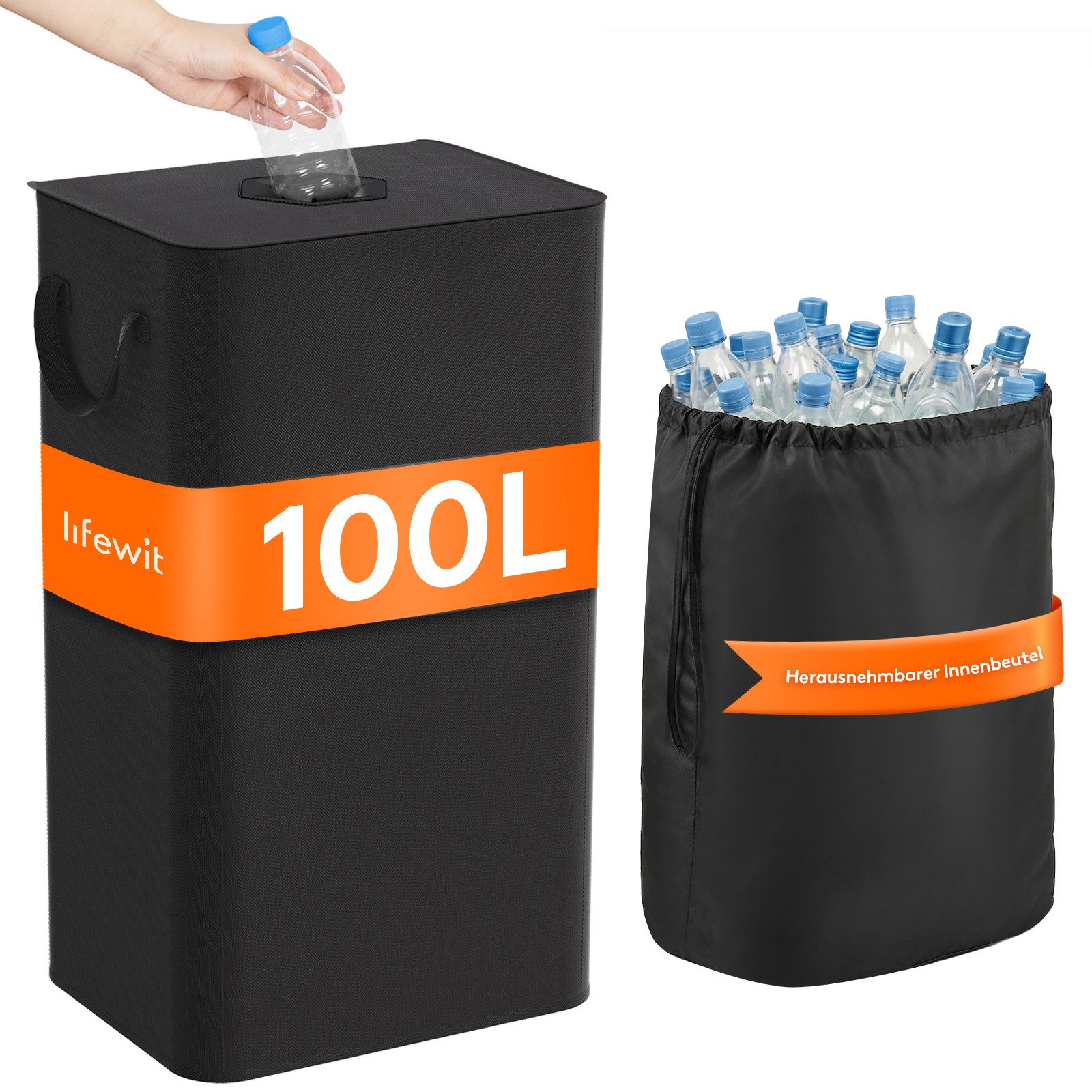 Lifewit Mülleimer Pfandflaschensammler mit Deckel Einwurfloch für Leergut Altglas Küche., 100l, Faltbar