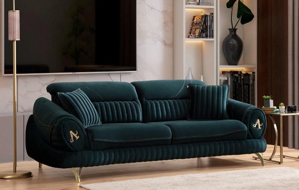 JVmoebel 3-Sitzer Grün Dreisitzer Luxus Couch Modernes Holz Design Wohnzimmermöbel neu, 1 Teile, Made in Europe